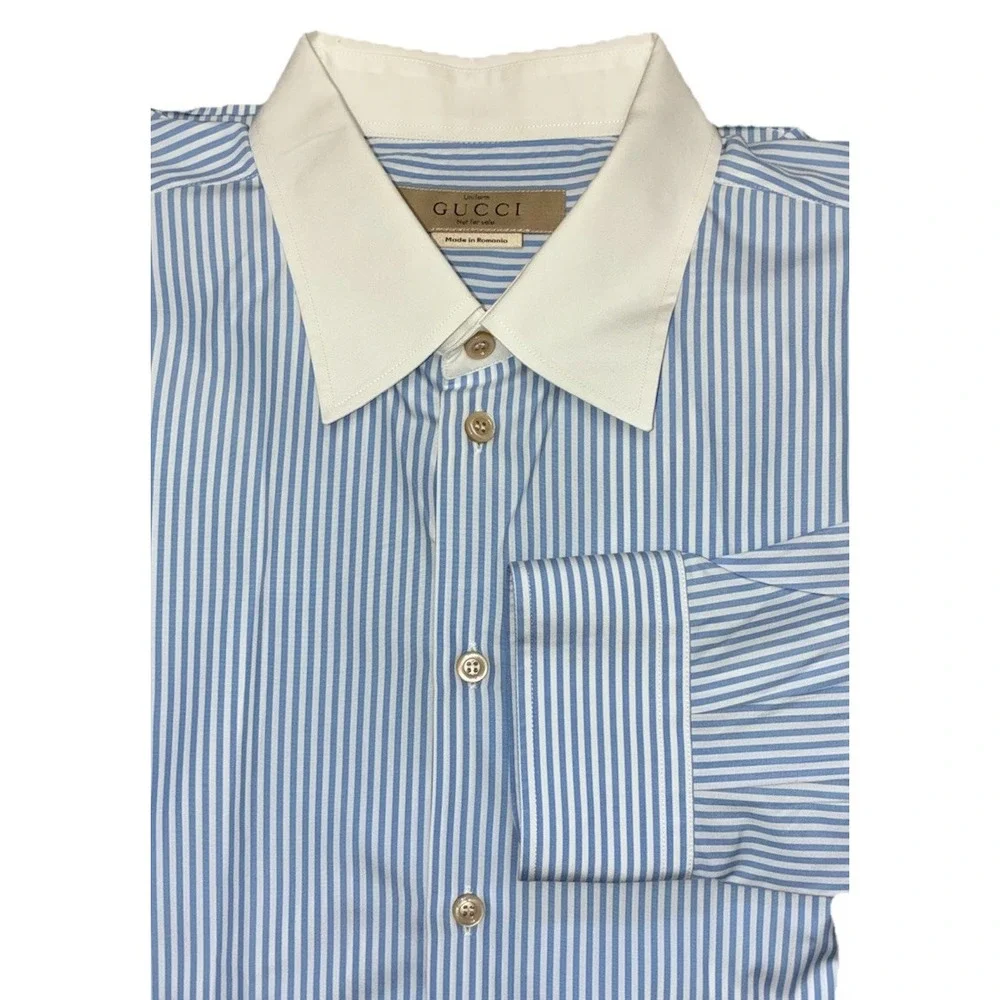 Gucci Shirt Men's 17.5 Blue Striped‎ And Vest 3XL Navy Wool Uniform Slim Fit NEW